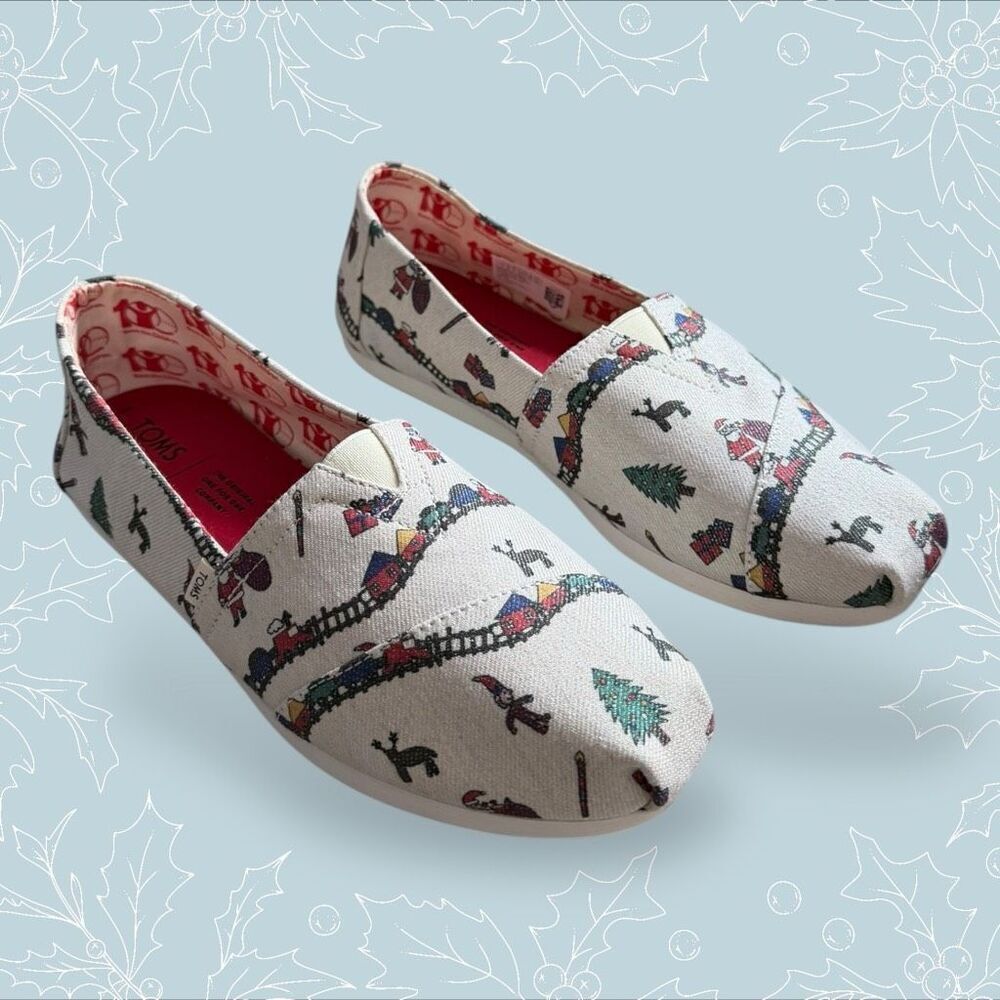 TOMS Save The Children Santa Train Women’s US 7 Classic Slip-On Shoes NWOT